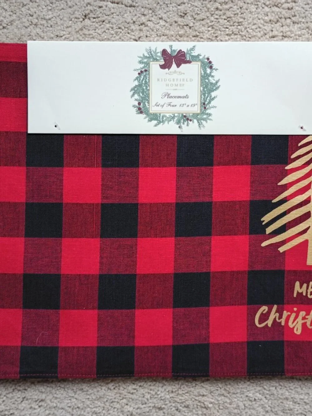 Ridgefield Home Christmas Red Black Buffalo Plaid Placemats & Napkins Set of 8